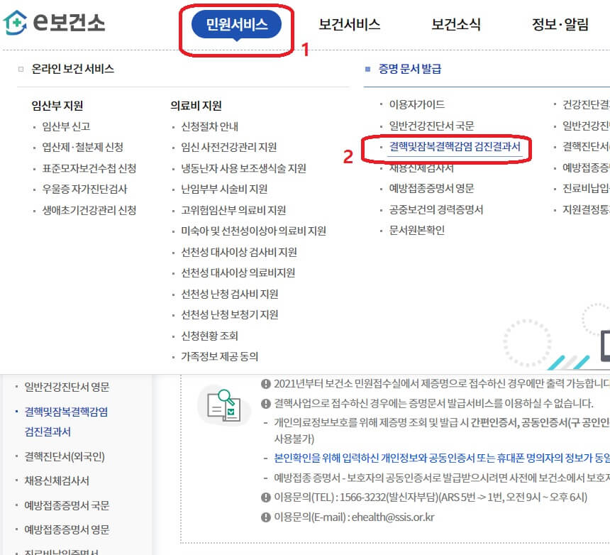 e보건소 공공보건포털 온라인 발급 방법