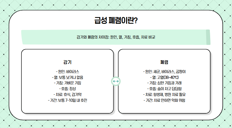 급성 폐렴 정의 정리한 사진