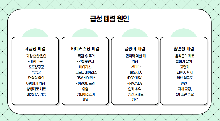 급성 폐렴 원인 정리한 사진