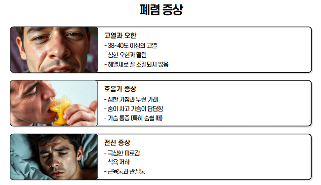 급성 폐렴 증상 정리한 사진와 이미지